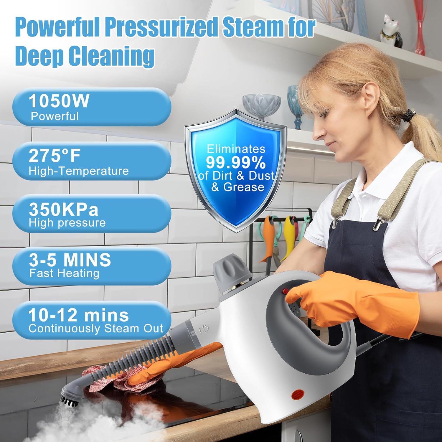 Handheld Steam Cleaner 500ml with 12 Accessories – Multi-Surface