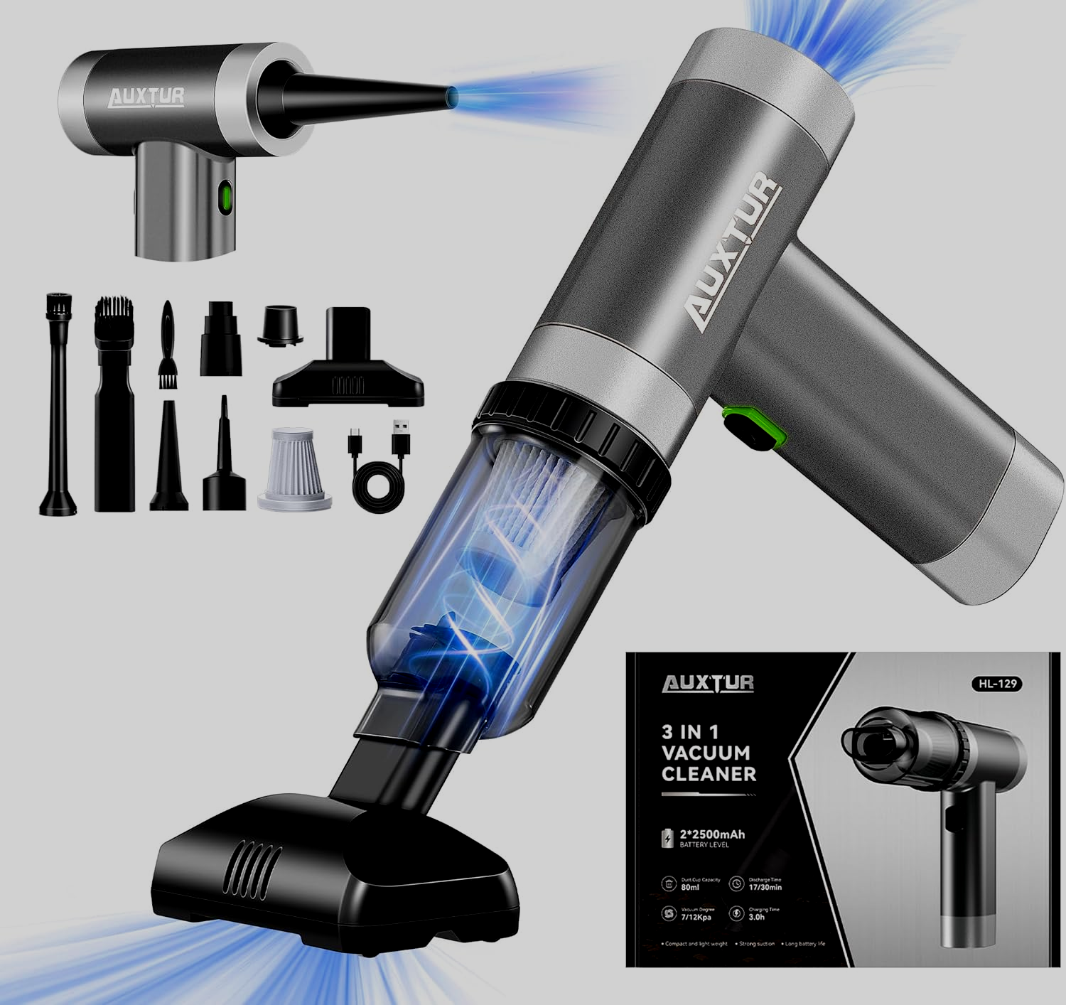 3 in 1, 12000PA Wireless Handheld Vacuum Cleaner for Computer and Car Cleaning