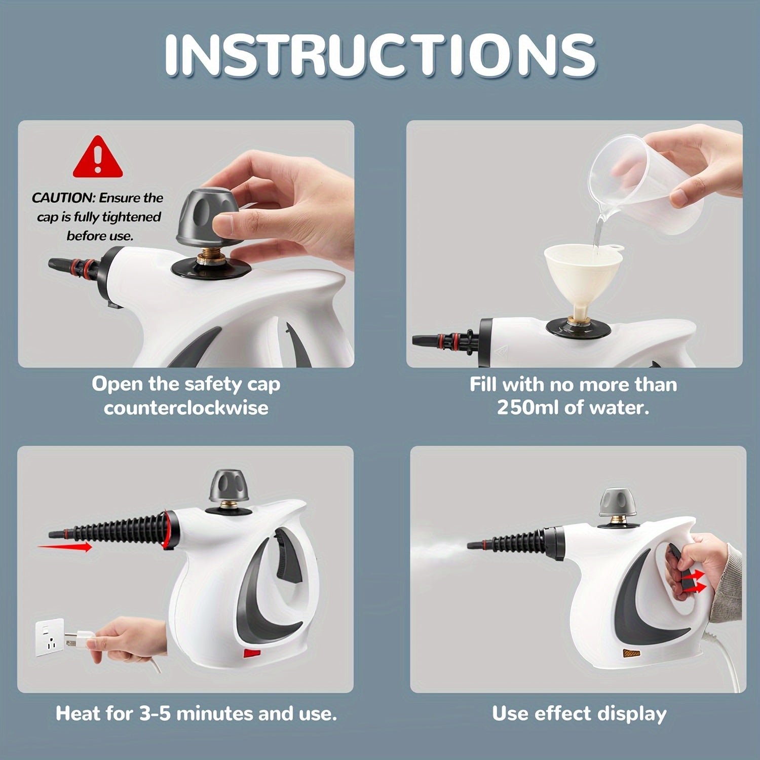 Step-by-step instructions for using a handheld device with images and text.