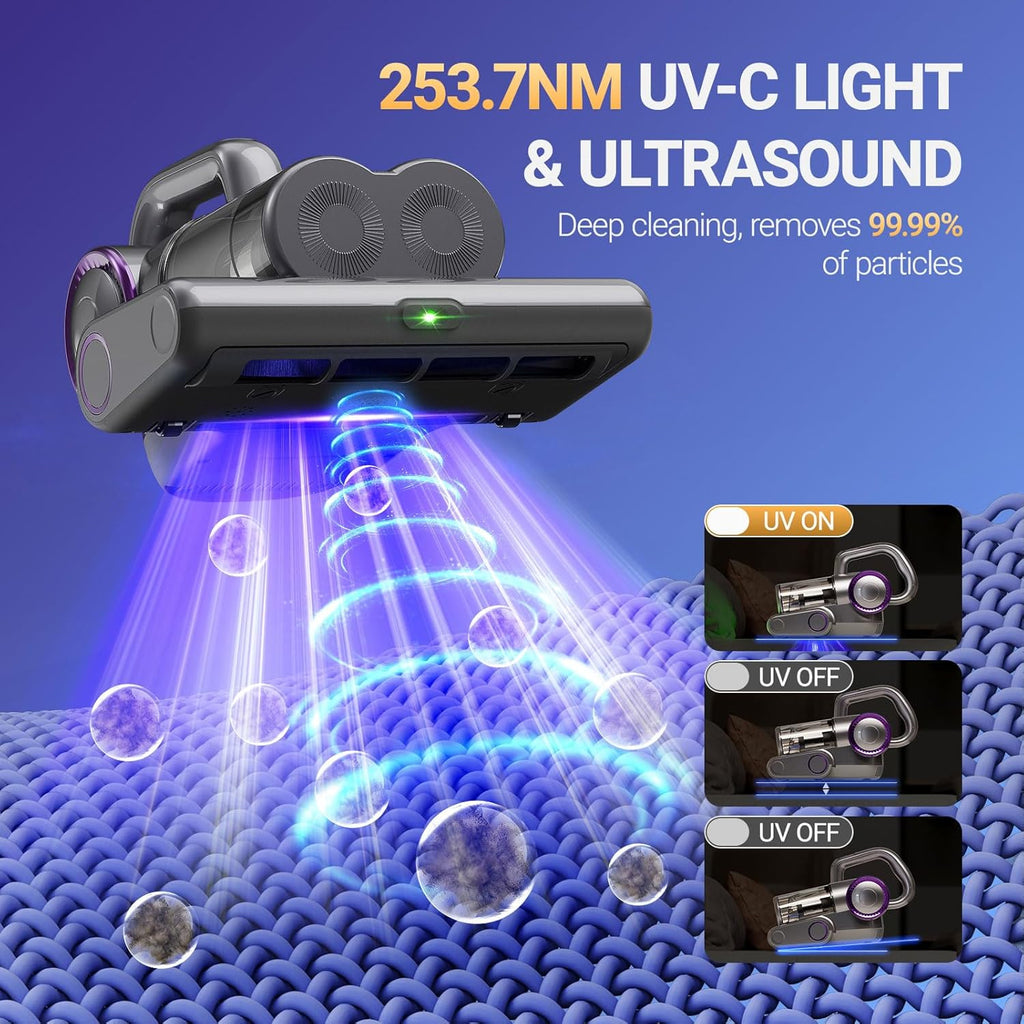 Corded Mattress and Bed Vacuum Cleaner 500W with 253.7Nm UV-C Light, 140°F Heat